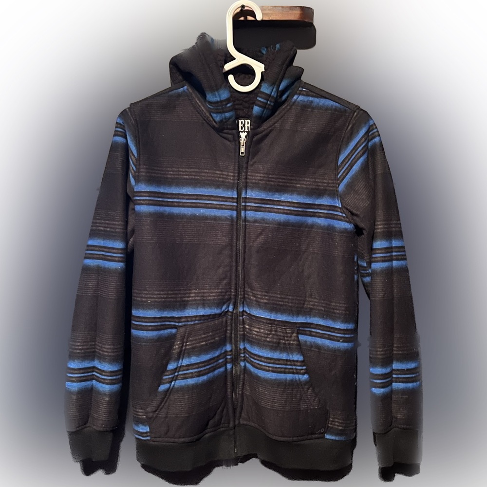 Rerun blue/blk striped hoodie